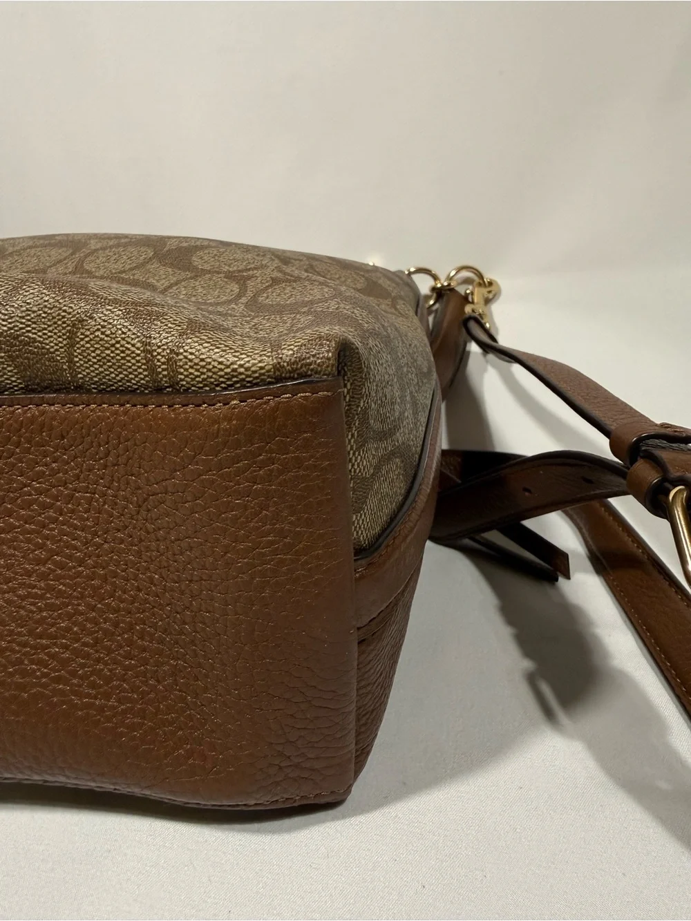 Coach Brown Signature Canvas and Leather Shoulder Bag with Gold Hardware